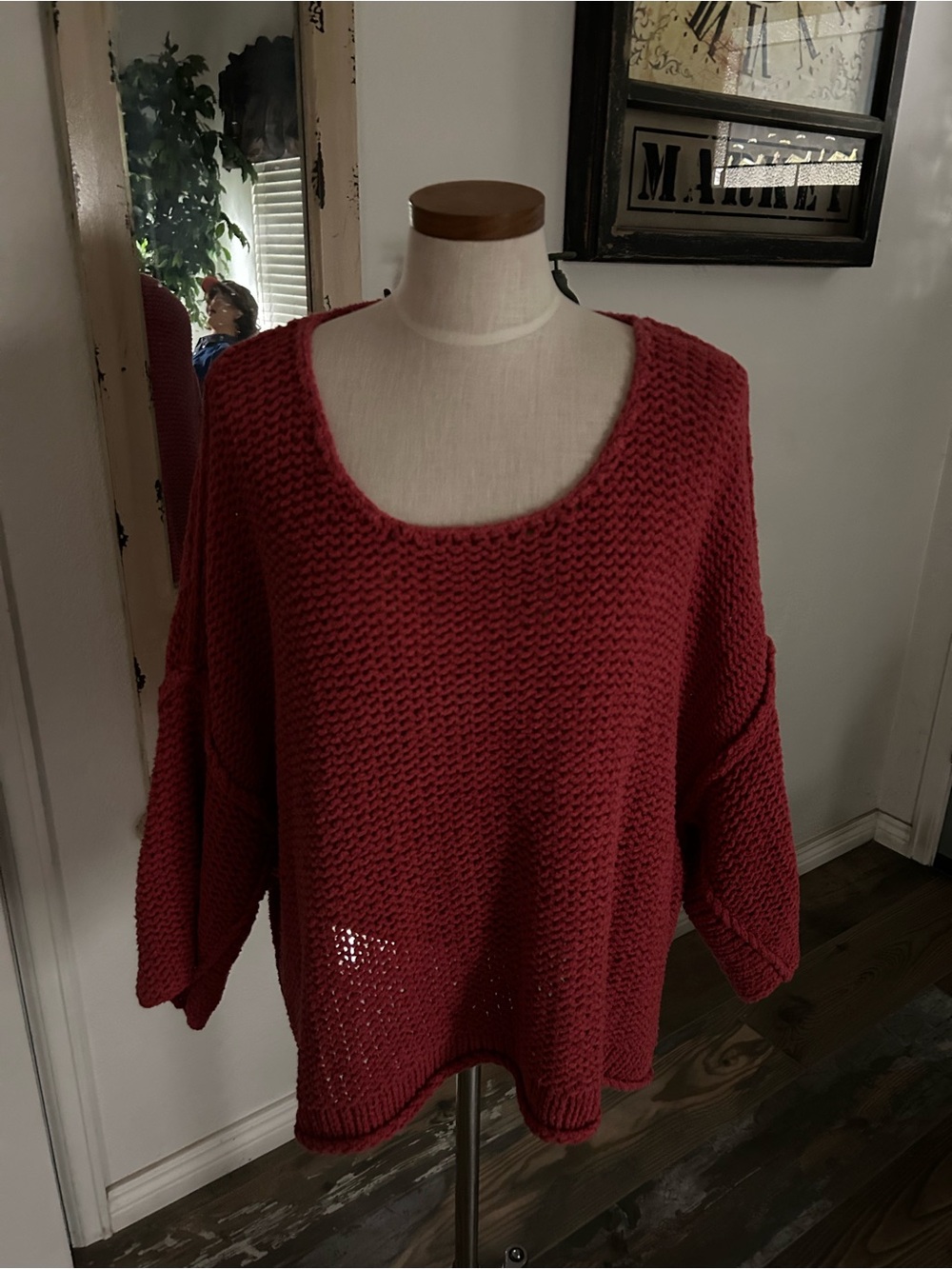 Free People Chunky Scoop Neck Sweater - Deep Red
